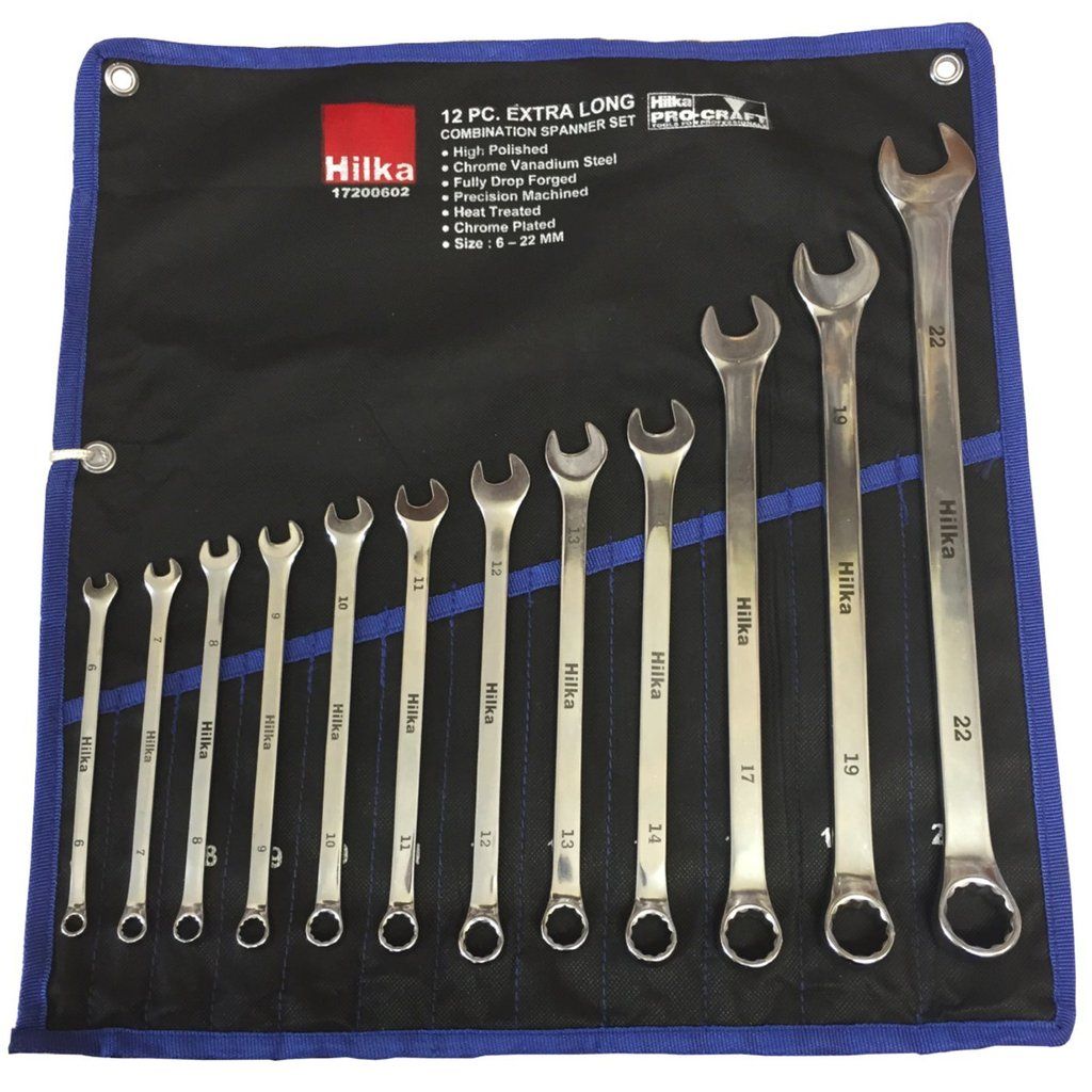 Hilka Professional 12 Piece Extra Long Combination Spanner Set Metric 6